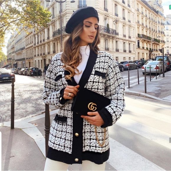 Zara Knit Graph Check Tweed Cardigan - Picture 2 of 8